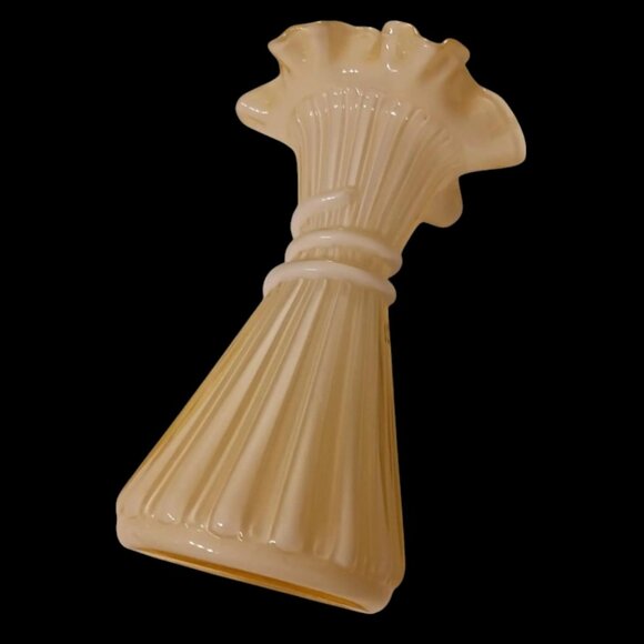 Vintage Fenton Candle Glow Yellow Ruffled Wheat Vase - 1950s MCM Art Glass, 7.5” - Picture 5 of 9